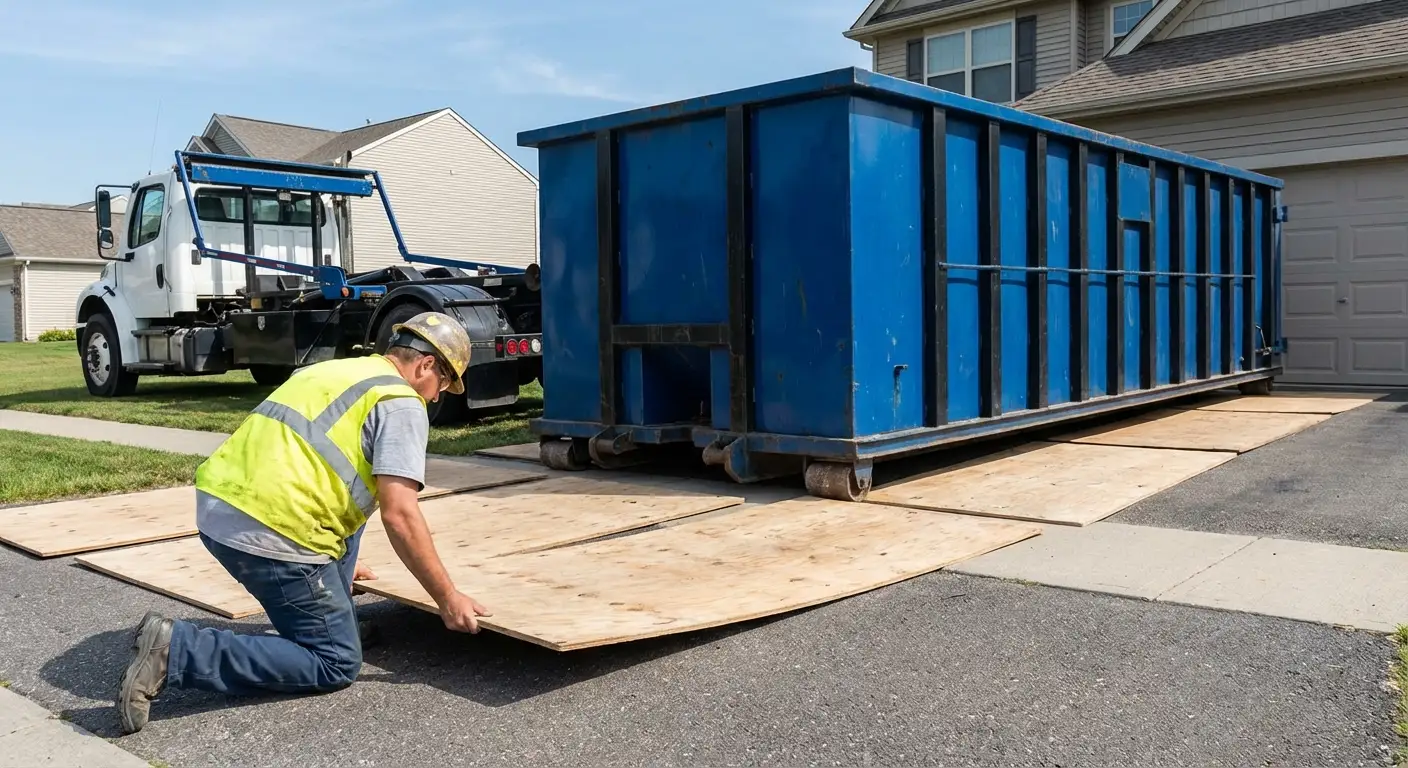 Driveway protection and delivery preparation for dumpster rental in Kennewick, WA