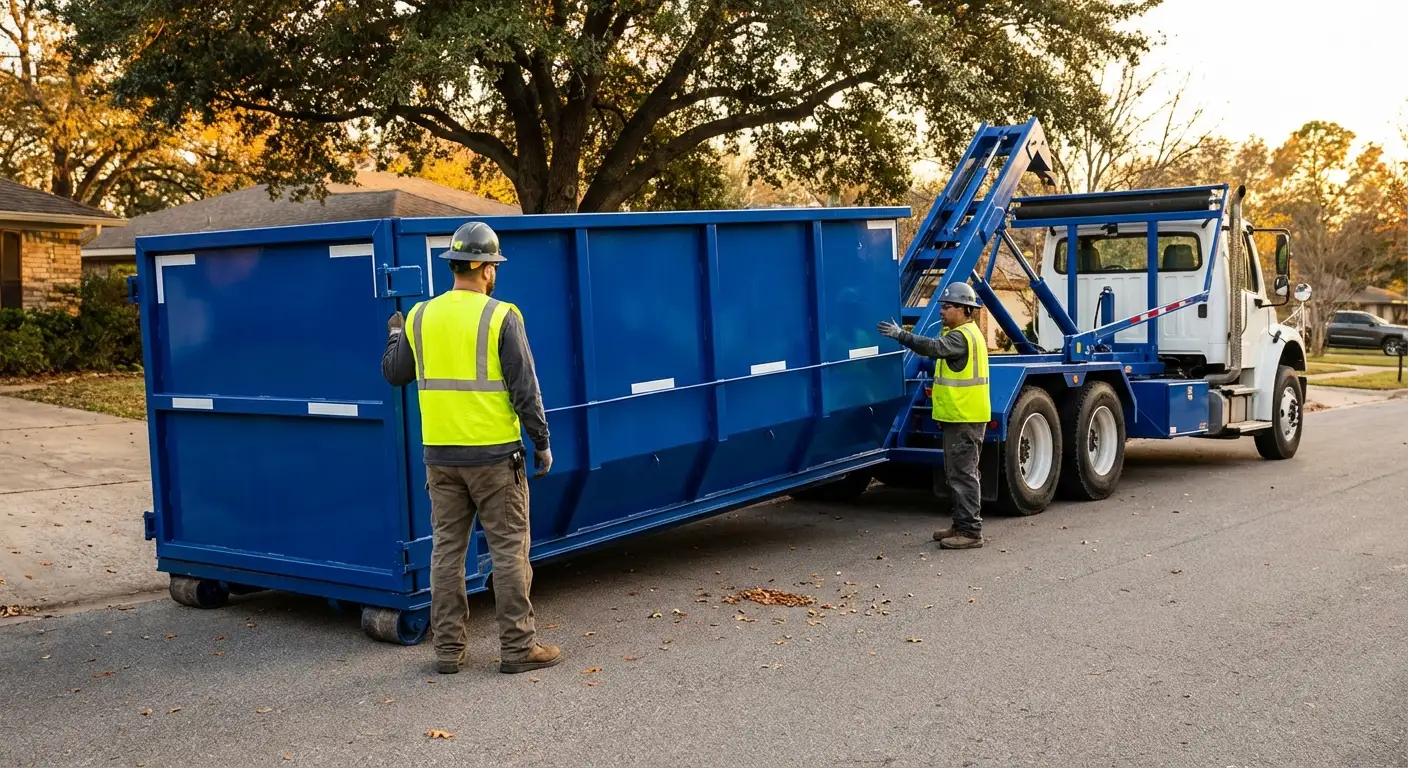 Roll-off dumpster delivery truck in operation in Kennewick, WA